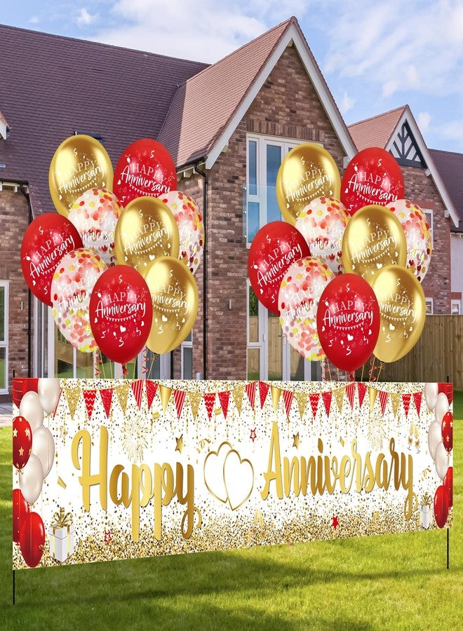 Yoirrat Red Gold Happy Anniversary Banner & Yard Sign with 18pcs 12" Latex Balloons for Wedding Party Supplies - Image 4